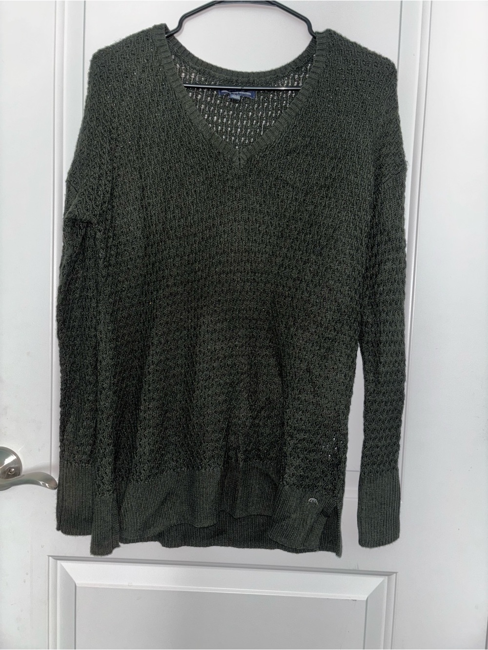 American Eagle Outfitters Olive Green V-Neck Knit Sweater